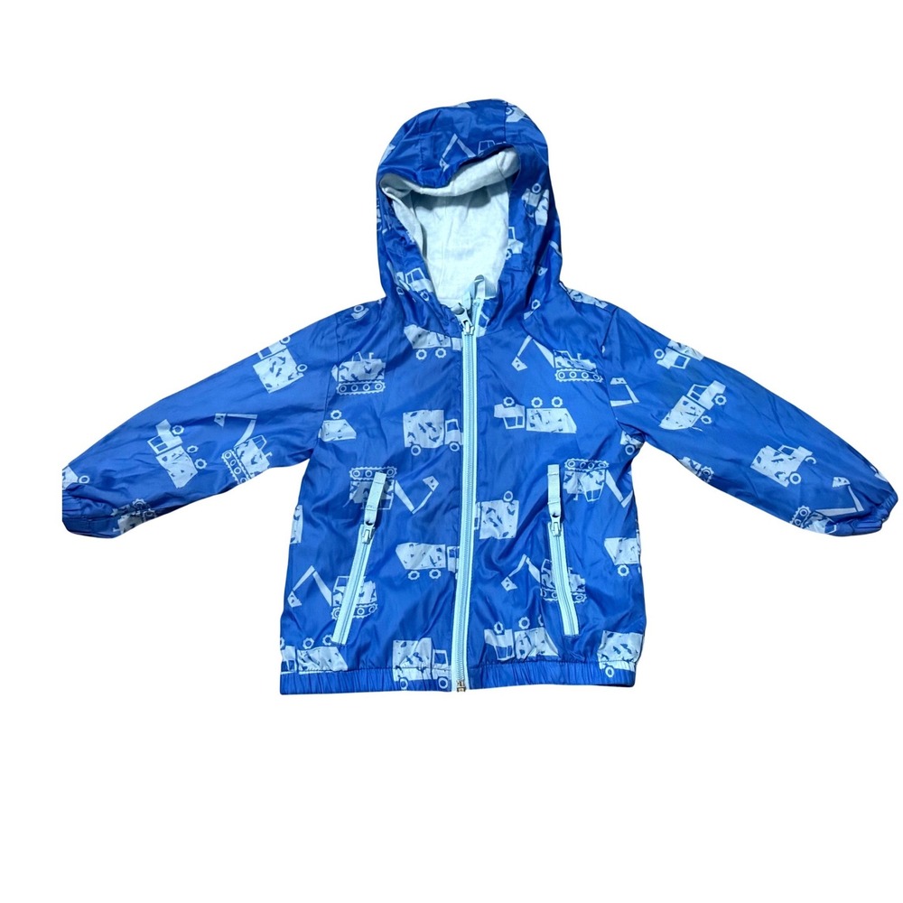 Cat & Jack Toddler 2T Blue Construction Truck Print Hooded Windbreaker Jacket